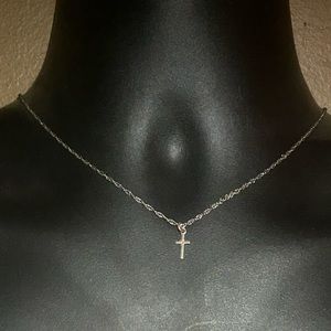 Vintage 925 1/10 10k PGDA turkey  9” chocker silver necklace with silver cross